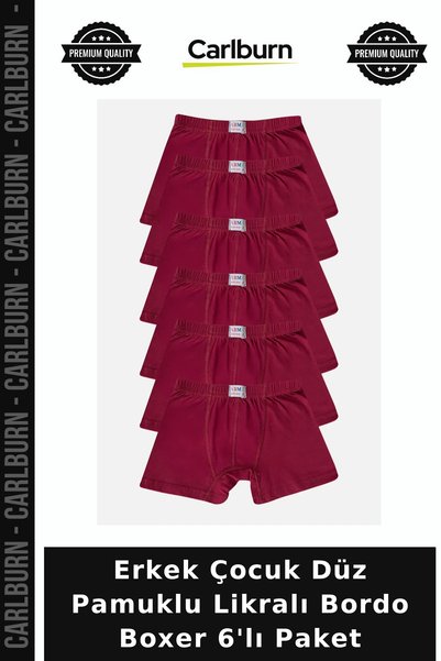 Carlburn Delux Series Boys' Plain Cotton Lycra Burgundy Boxer Shorts, Pack of...