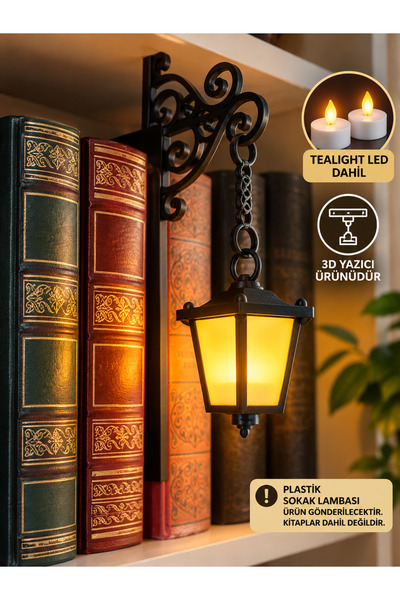 Filkorium3D Dekoratif Sokak Lambası Fener Kitaplık Lambası - Kitap Arası Deko...