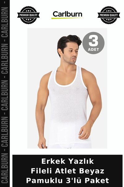 Carlburn Premium Men's Summer Mesh Tank Top, White Cotton, Pack of 3, Regular...