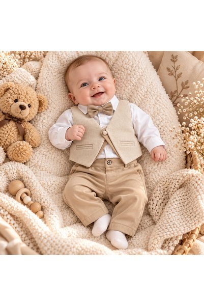 Pure Boutique Елегантен бебешки костюм за момче от 4 части: риза, елек, панта...