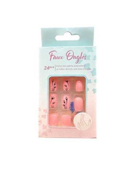 fara marca Unghii false autoadezive 24 bucăți – Design floral roz, set cu ade...
