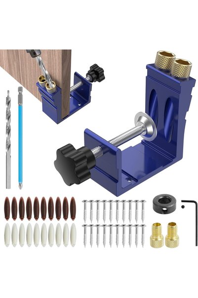 Generic 47Pcs Pocket Hole Jig Adjustable Punch Locator 15 Degree Angle Hole D...