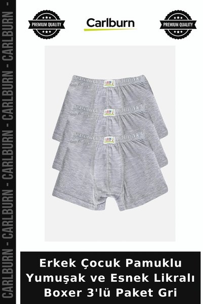 Carlburn Boys' Cotton Soft and Stretchy Lycra Boxer Shorts, Pack of 3, Gray, ...