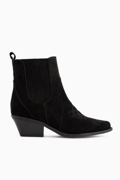 Limoya Freya Genuine Leather Black Suede Embroidered Heel Women's Cowboy Boots.