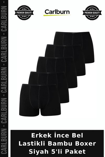 Carlburn Men's Slim-Fit Elastic Bamboo Boxer Shorts, Black, Pack of 5, Botani...
