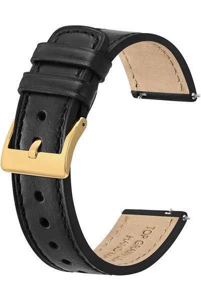 BISONSTRAP أحزمة ساعات جلدية، جلد كلاسيكي مُعالَج بالشمع، حزام بديل سريع التغ...