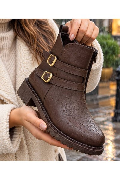 PLN SHOES حذاء نسائي قصير للكاحل من فيكتور بتفاصيل خياطة وسحاب من الجلد للموس...