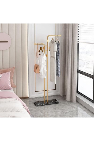 Generic Double-pole Metal Coat Rack,Gold Coat Rack Freestanding with 5 Hooks ...