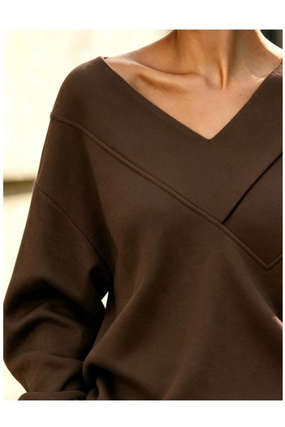 blck & premium Kadın Sweatshirt V Yaka Omuz Dekolteli Usa Trends - DO765843