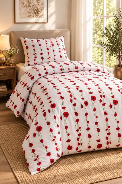 RALEX PUCIOASA Lenjerie Ranforce Cotton Pro Cozy Norning with Red, o persoană...