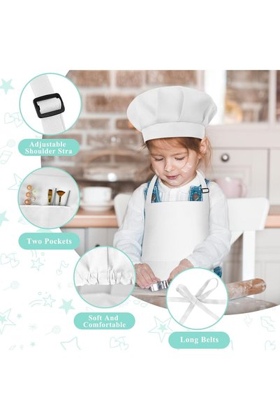 TERRIFI Kids Chef Apron Hat Set Adjustable Cooking Baking Painting Apron with...