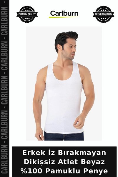 Carlburn Deluxe Series Men's Seamless Undershirt, White, 100% Cotton Jersey, ...