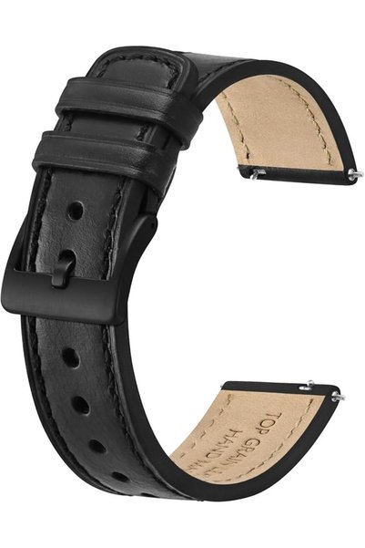 BISONSTRAP أحزمة ساعات جلدية، جلد كلاسيكي مُعالَج بالشمع، حزام بديل سريع التغ...