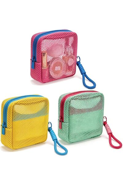 TERRIFI Makeup Bag, Small Mesh Cosmetic Pouch, Dopamine Color Zippered Storag...