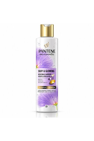 Pantene Șampon reparator pentru păr deteriorat, Silky & Glowing, Biotină + Ke...