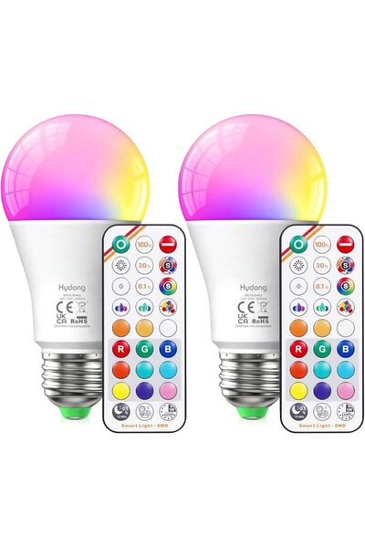 HYDONG مصباح LED متغير الألوان E27 مع جهاز تحكم عن بعد، مصباح LED A60 بقوة 12...