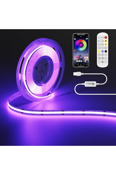 GENERAL شريط إضاءة LED RGB بتقنية COB، طوله 1 متر، يعمل بمنفذ USB 5 فولت، مع ...