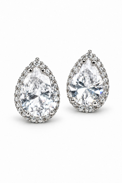 KLAZOJEWELRY 925 Ayar Gümüş Üzeri Yüksek Kalite Rodyum Kaplama Işıltılı Damla Kesim Taşlı Kadın Küpe
