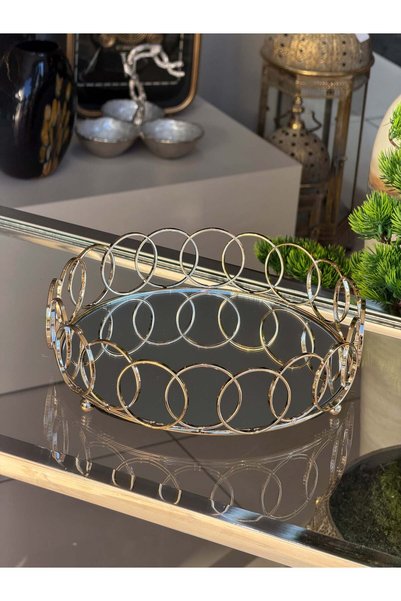 YASAR CONCEPT Couronne Metal Mirror Tray, Gold, 26 Cm.