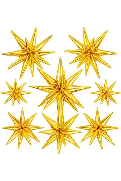 Mordely 8 Pcs Gold Starburst Balloons, Multi-Size 3D Cone Spike Explosion Sta...