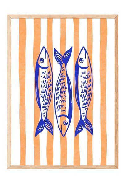 Postifull Abstract Fish Poster – Wooden Framed Painting No:160139