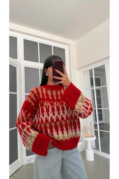 manana fashion Vintage Zikzak Pattern Knit Sweater