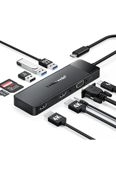 lemorele محطة توصيل USB-C متعددة الوظائف (10 في 1)، موزع USB-C يدعم 3 شاشات ع...