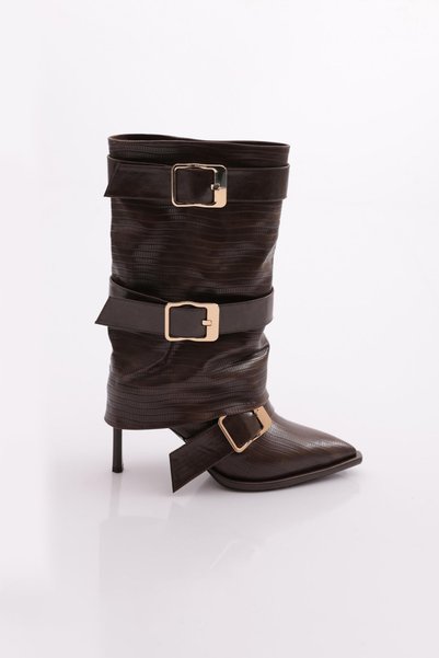 DGN 12024 Women's Heeled Boots with Buckle Detail