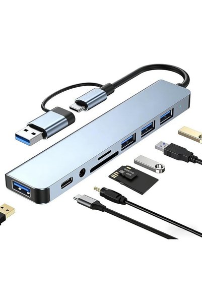USBIIN محول متعدد المنافذ USB-C 3.0 مع قارئ بطاقات SD ومقبس صوتي، محول موسع U...