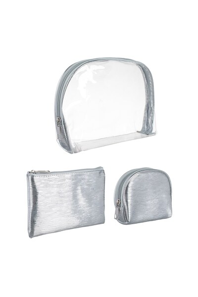 DD SHOP Set 3 portfarduri cu fermoar, transparent, tip plic și oval, argintii...