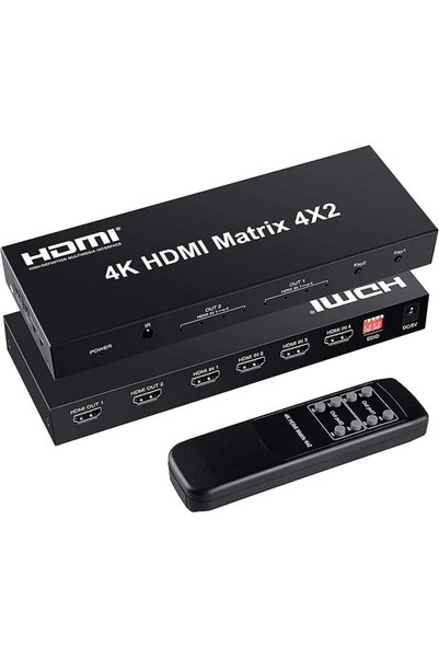 FERRISA محول فيديو HDMI مصفوفي 4x2، 4 مداخل و2 مخرجات + مخرج صوتي بصري ويسار/...