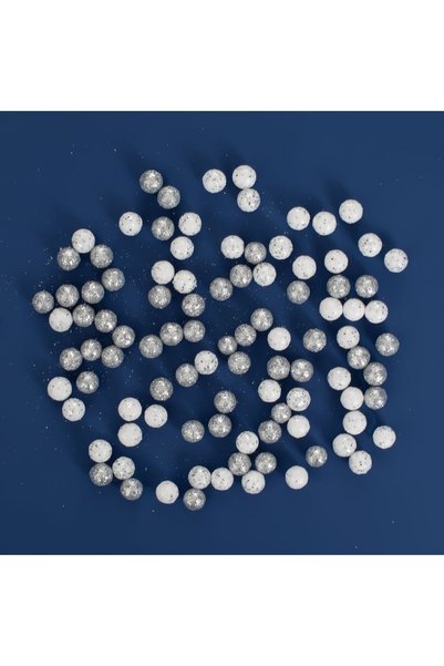 DD SHOP Bile decorative de Crăciun, albe argintii cu glitter, 1 cm, 10 g, pen...