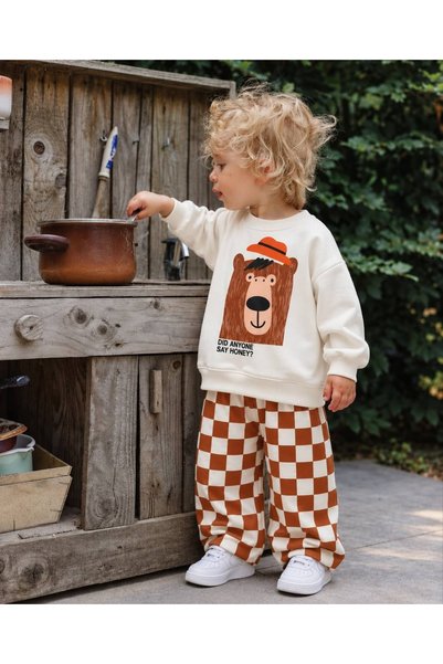 Patriko Boys and Girls Printed 3-Thread Cotton Sweatshirt and Checkered Pants...