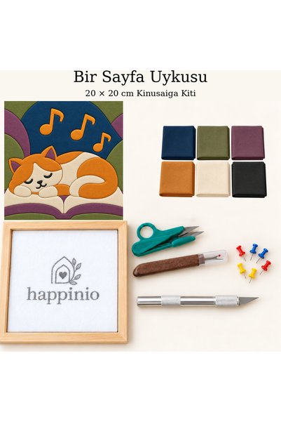 Happinio Bir Sayfa Uykusu Kinusaiga Kiti 20x20 cm Ahşap Çerçeveli Kumaş Tablo...