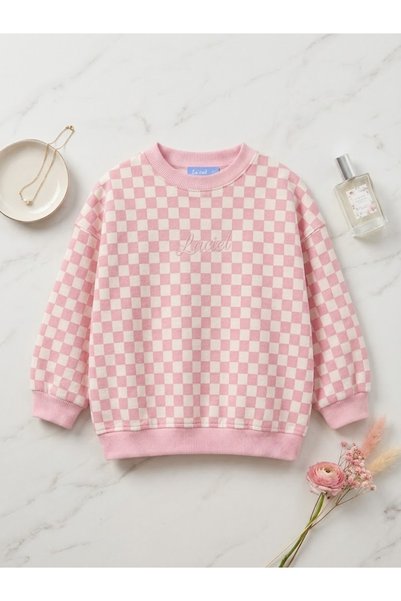 La ciel Paris Girls' Pink Plaid Sweatshirt