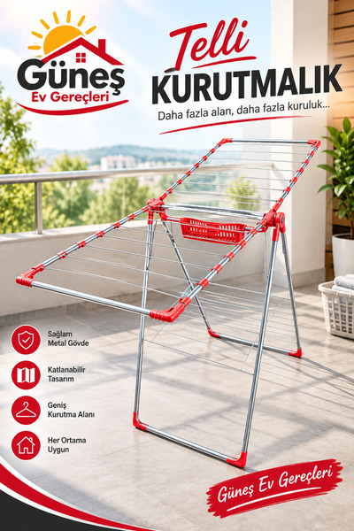 Genel Markalar Telli Katlanabilir Çamaşır Kurutmalık – Geniş Askı Alanlı, Day...
