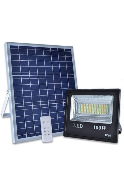 GENERAL كشافات LED شمسية بقوة 100 واط للاستخدام الخارجي، تعمل من الغسق حتى ال...