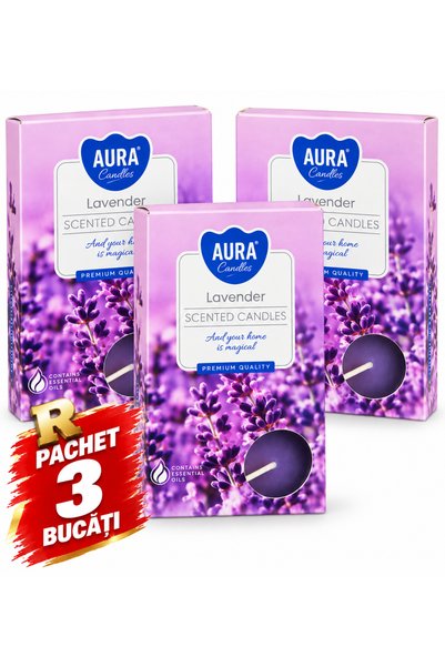 FN AURA Candles Lavender Candele Parfumate cu Lavandă, 18 Bucăți, 3 Cutii x 6...