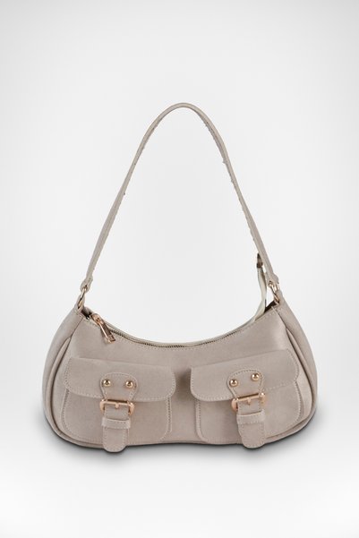 Vivaq Women's Roma Vizon Suede Baguette Handbag and Shoulder Bag with Two Fla...
