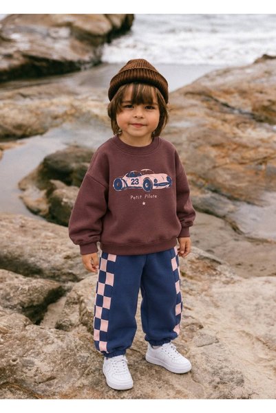 Patriko Boys' 3-Thread Cotton Car Print Sweatshirt and Pants Set