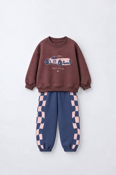Patriko Boys' 3-Thread Cotton Car Print Sweatshirt and Pants Set