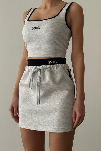Quzu Women's Gray Tank Top with Ribbed Detailing
