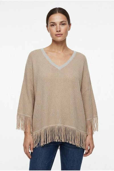 Neden Tekstil Women's Beige V-Neck Knit Sweater with Tassel Detail.