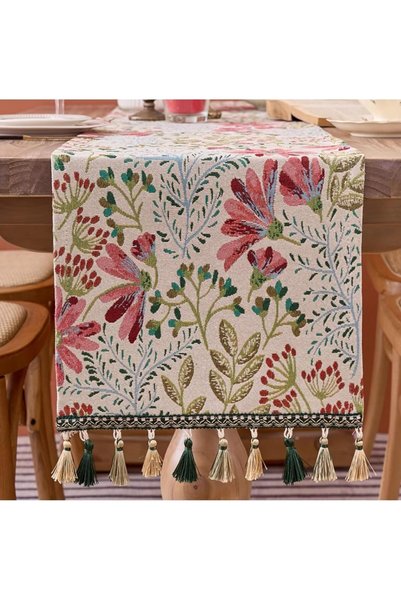 KASTWAVE مفرش طاولة بنقشة زهور عتيقة - منسوج بتقنية الماكراميه من قماش الجاكا...