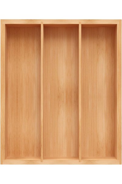 KASTWAVE Bamboo Utensil Drawer Organizer, 3-Slot Silverware Tray, Cutlery Sto...