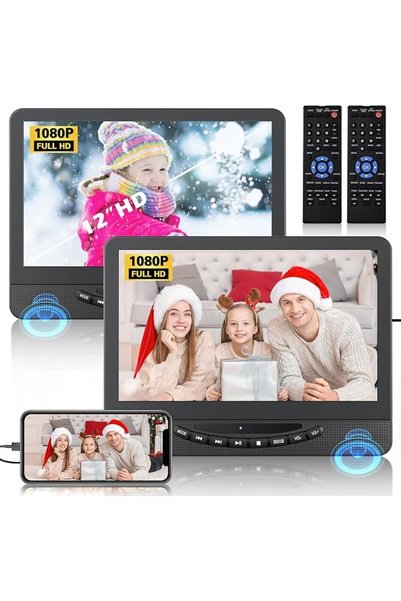GENERAL مشغل دي في دي محمول مزدوج مقاس 12 بوصة للسيارة مع مدخل HDMI ومخرج AV