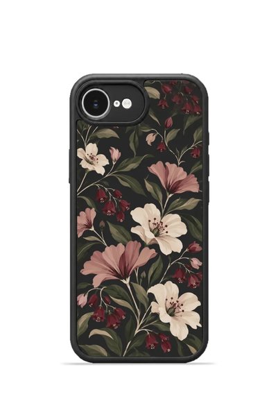 PiyasaSepeti غطاء هاتف iPhone 16e Vorian Black Hole، تصميم Midnight Blooms.