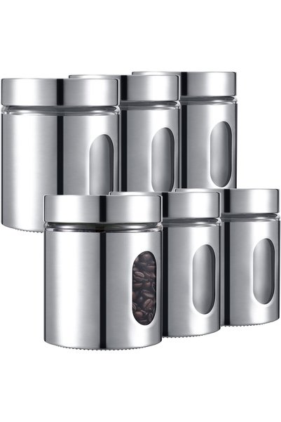 Mimorou 6 Pack 20 oz Stainless Steel Kitchen Canisters with Window, Silver