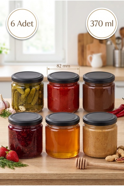 Milea 6-Piece Multi-Purpose 370 Cc 82mm Metal-Lidded Glass Jars for Canning, ...