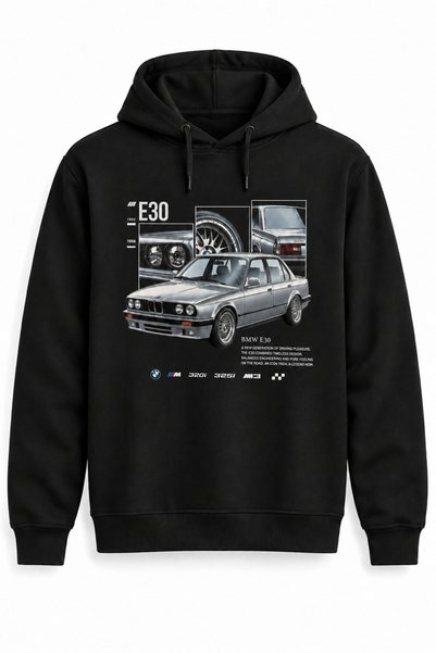 Alfa Tshirt Bmw E30 Classic Collage Dtg Printed Hoodie, No Pockets.
